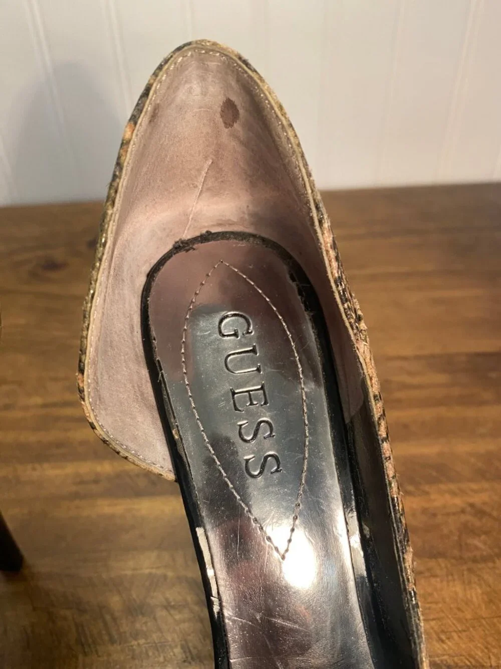 GUESS - Locklyn Snakeskin Animal Print Peep Toe Stiletto Heels - Size 6M
